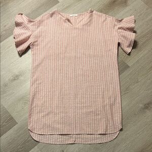 Love In Vertical Striped Sack Dress with Ruffled Sleeves